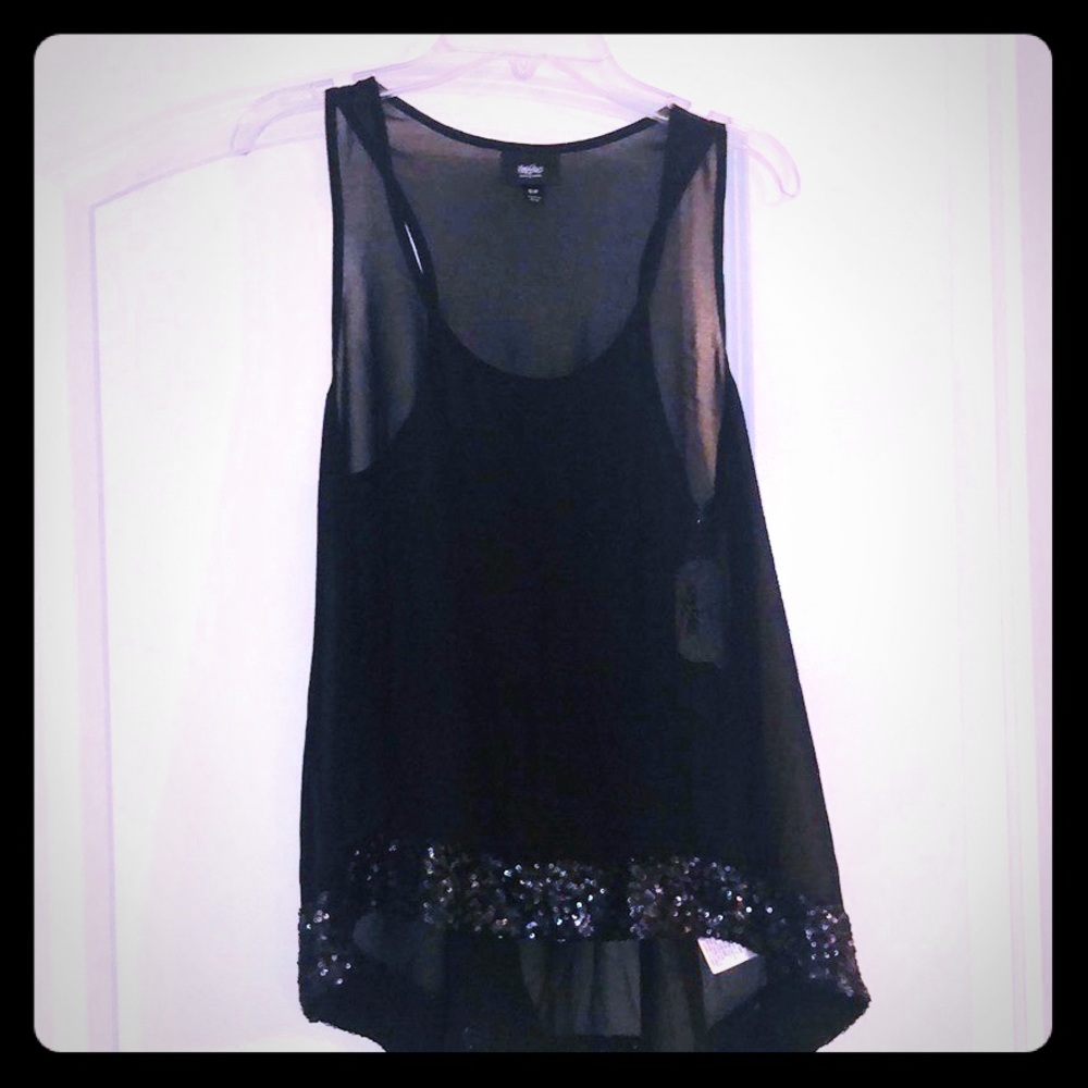 Sheer tank with sequin border